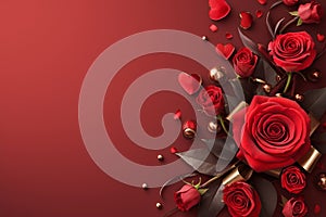 Dark elegance Red roses and hearts on a dark brown background