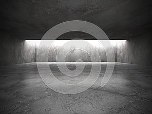 Dark empty room interior with old concrete walls and ceiling light