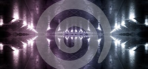 Dark Empty Sci Fi Futuristic Modern Alien Ship Corridor Tunnel Grunge Concrete Material Purple White Led Lights With Reflections