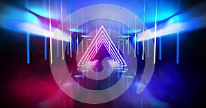 Dark, empty space, empty stage, room with light element, neon light, abstract light.