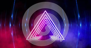 Dark, empty space, empty stage, room with light element, neon light, abstract light.