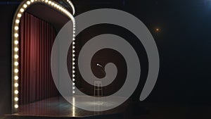 Dark empty stage with microphone. 3d render photo