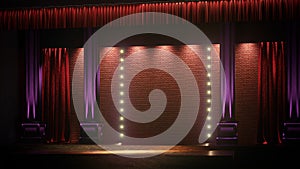 Dark empty stage with spot lights. Comedy, Standup, cabaret, night club stage 3d render