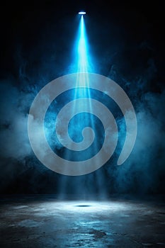 Dark empty studio scene with blue neon light