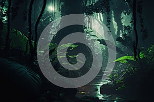 Dark excotic tropical jungle illustration