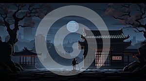 Dark Fantasy Anime Landscape: Samurai Sneaking In Edo Period Inspired Setting