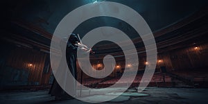 Dark Figure in a Mysterious Abandoned Theater