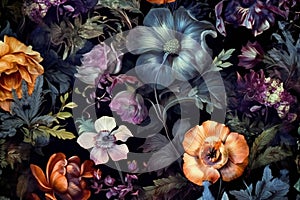 Dark floral texture in the style of gothic dark intensity