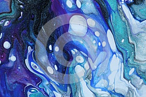 Dark, flowing abstract painting in colors of night and contrasting white. photo