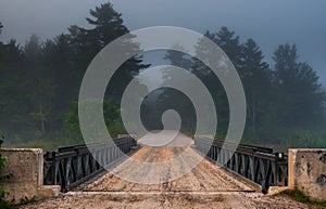 Dark forest over Corry Lake Bridge, chalk river.