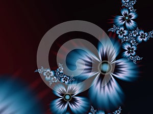 Dark fractal with blueil flower, digital artwork for creative graphic design.