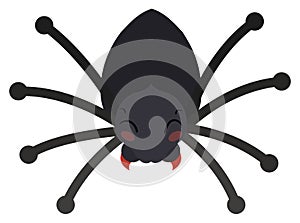 Dark and Friendly Spider in Flat Style, Vector Illustration