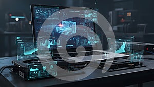 Engineering analysis on laptop screen with hardware components