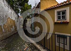 Dark gateways of the old Lisbon. Portugal. photo