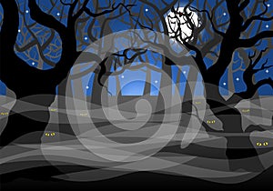 Dark ghostly forest and full moon