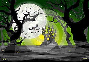 Dark ghostly forest and full moon