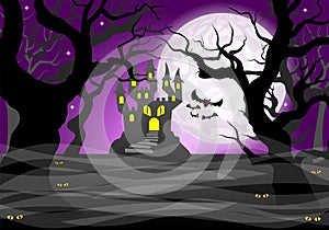 Dark ghostly forest and full moon