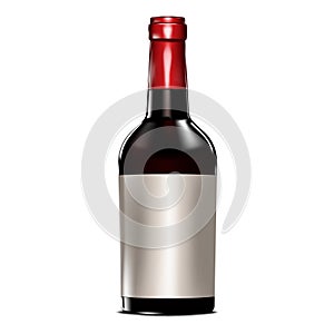 Dark glass red wine bottle with blank label isolated on white background, mockup. Realistic vector illustration