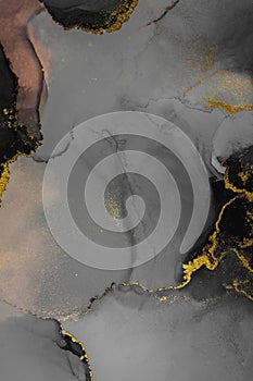 Dark gold abstract background of marble liquid ink art painting on paper .