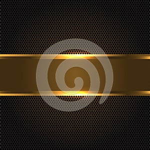 Dark gold banner on dark circle mesh design luxury modern vector