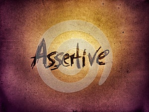 on the dark gold color texture background the word assertive in rough design