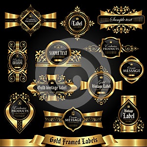 Dark gold-framed labels - vector set