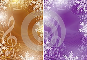 Dark gold and violet vector flyers with music notes and snowflakes