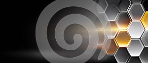 Dark Gradient Background with Overlapping Translucent Hexagons for Modern Design Projects