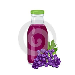 Dark grape juice in bottle isolated on white background.