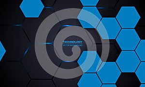 Dark gray and blue hexagon abstract technology background.