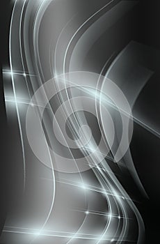 Dark gray gradient background with shiny transparent wavy white lines.