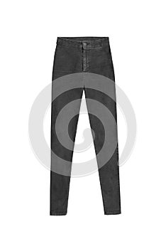 dark gray skinny high waist jeans pants, isolated on white background