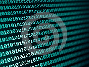 Dark green background with binary code numbers. Data Breach, Malware, Cyber Attack