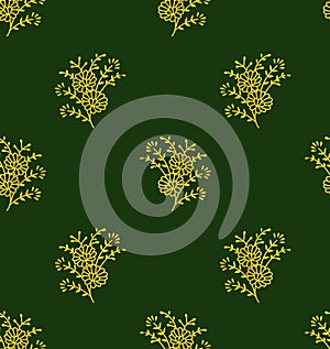 dark green background with golden embrodary floral pattern