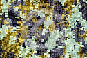 Dark green Camouflage khaki texture with pixels background. Army and military concept