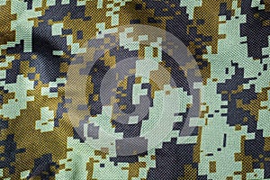 Dark green Camouflage khaki texture with pixels background. Army and military concept