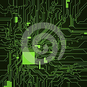 Dark green circuit board background. Vector electronic background