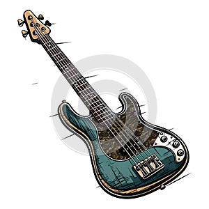 Dark green electric guitar isolated on a white background.