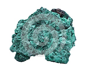 Dark green fibrous Malachite cluster from Shaba Province, Zaire, isolated on white photo