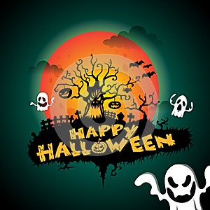 Dark Green Happy Halloween Background Illustration with scary tree