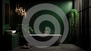 Dark Green Luxury Bathroom Design, Herbal. Darkened