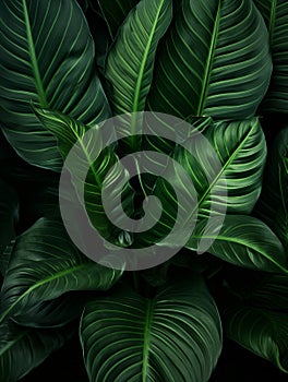 Dark green philodendron leaves, tropical rainforest jungle foliage