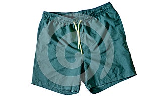 Dark green shorts or trunks on a white insulated background