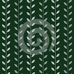 Dark green, simple leaf vector pattern, seamless botanical print