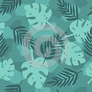 Dark green tropical leafs background.