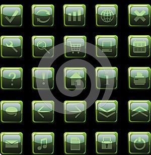 Dark green web icons, buttons