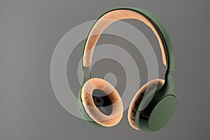 Dark green wireless headphones with light leather elements, 3D illustration