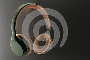 Dark green wireless headphones with light leather elements, 3D illustration