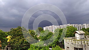 Dark grey clouds after cyclone