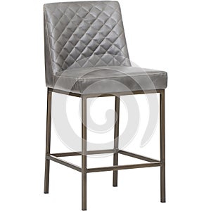 Dark Grey - Furniture - Sunpan, EIGHLAND DINING CHAIR - ANTIQUE BRASS - DARK GREY FABRI, Bar Stool with Cushion with white backgr